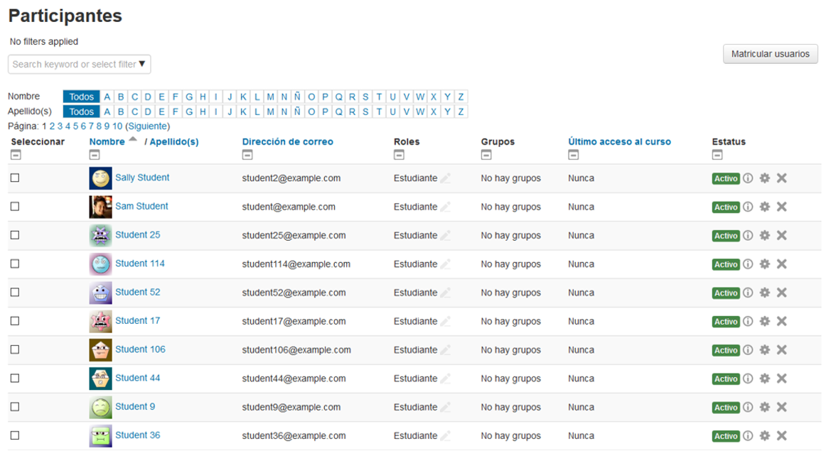 Pantalla participantes