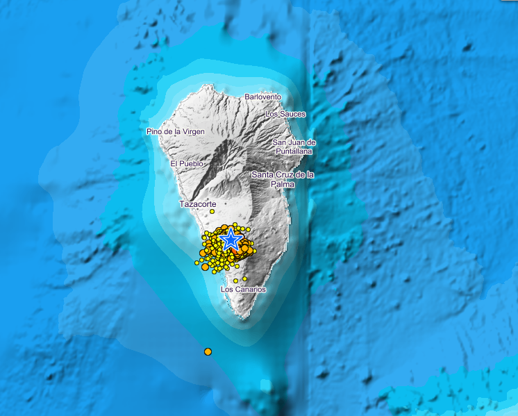 La Palma eleva su semáforo de riesgo volcánico por una nueva serie sísmica localizada en Cumbre Vieja al sur de la isla
