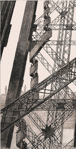 Escalera para subir a la Torre Eiffel. Exposición universal de 1889.