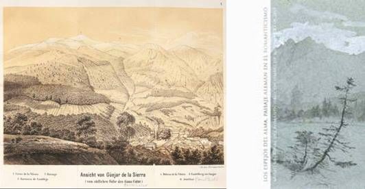 Izquierda dibujo de M.Willkomm de Guejar de la Sierra. Derecha dibujo de Carl Gustav Carus, el valle de Inn (1854)   