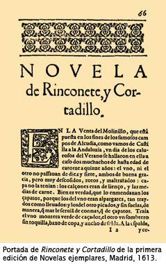 Portada de Rinconete y Cortadillo de la primera edición de Novelas ejemplares, Madrid, 1613.
