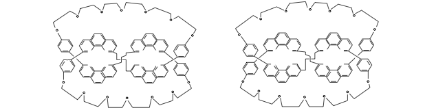 Figura 17: Los estereoisómeros sintetizados por Sauvage con las formas de los dos nudos tréboles, de mano izquierda y derecha respectivamente: teniendo los mismos átomos y enlaces químicos, sólo la topología los convierte en moléculas con propiedades diferentes.